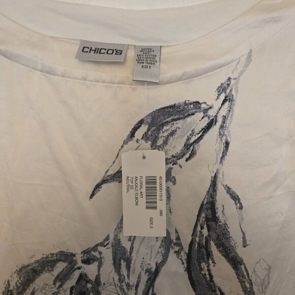Chico's silk S/S top with floral pattern NWT Size 2/L - Picture 2 of 4